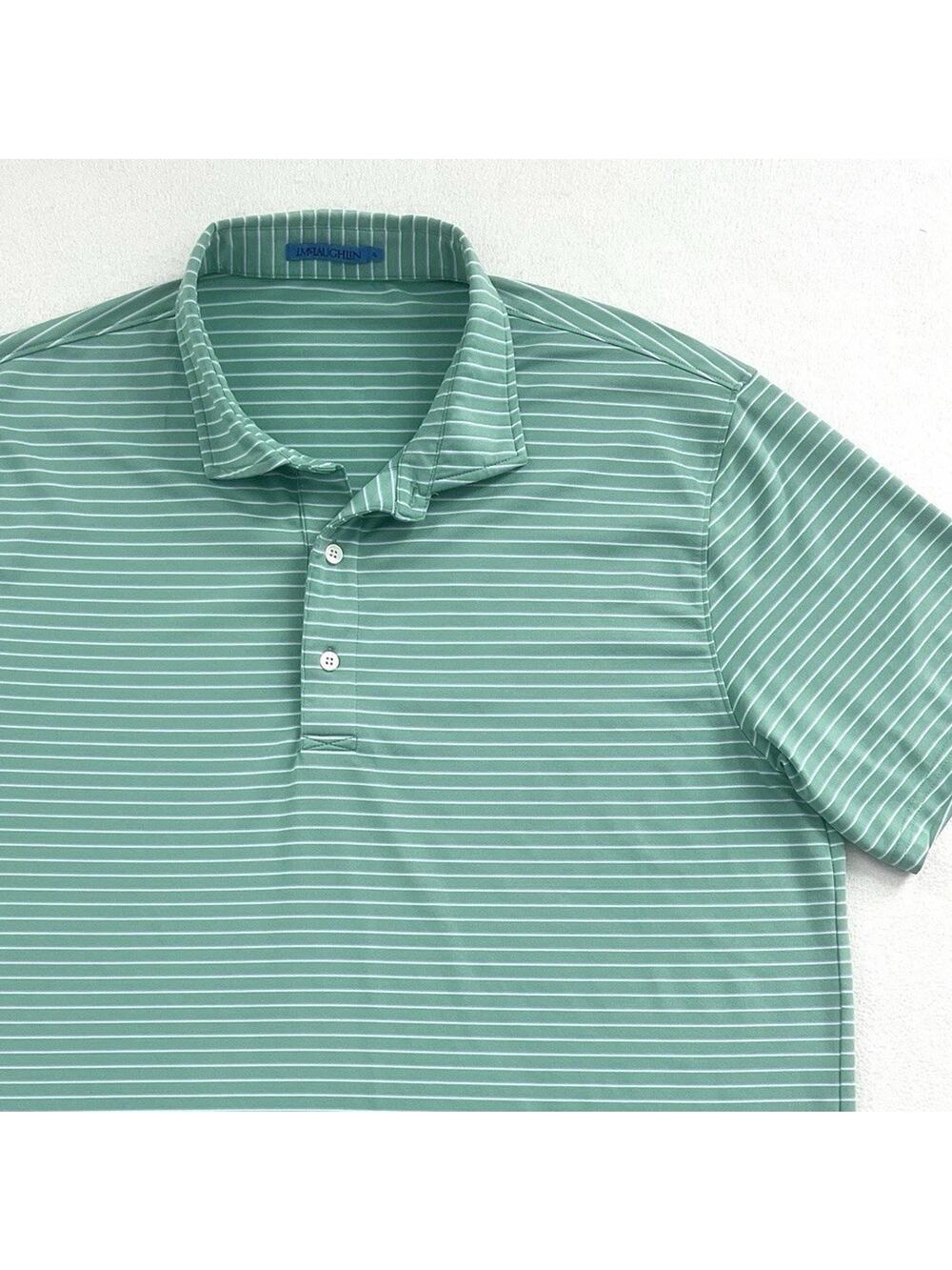 J. McLaughlin Green Blue White Stripe Stretch Performance Short Sleeve Polo XL